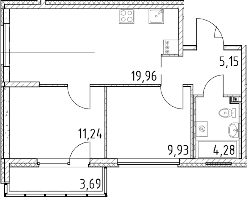 2-комнатная квартира 50.56 м², 8/23 эт., ЖК «Город Первых»